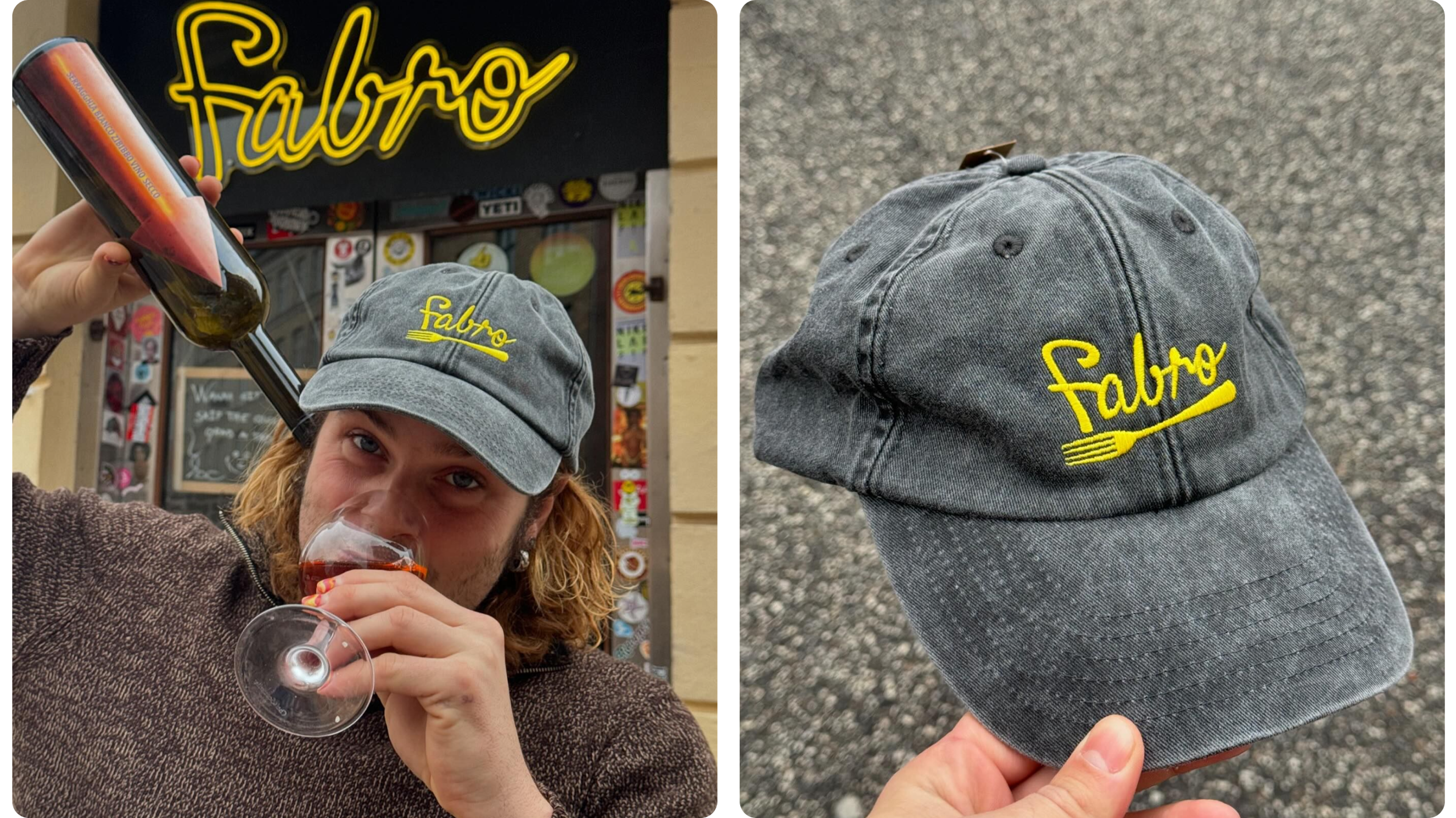 Fabro Cap mit gelber Stickerei, einmal getragen, einmal in Nahaufnahme