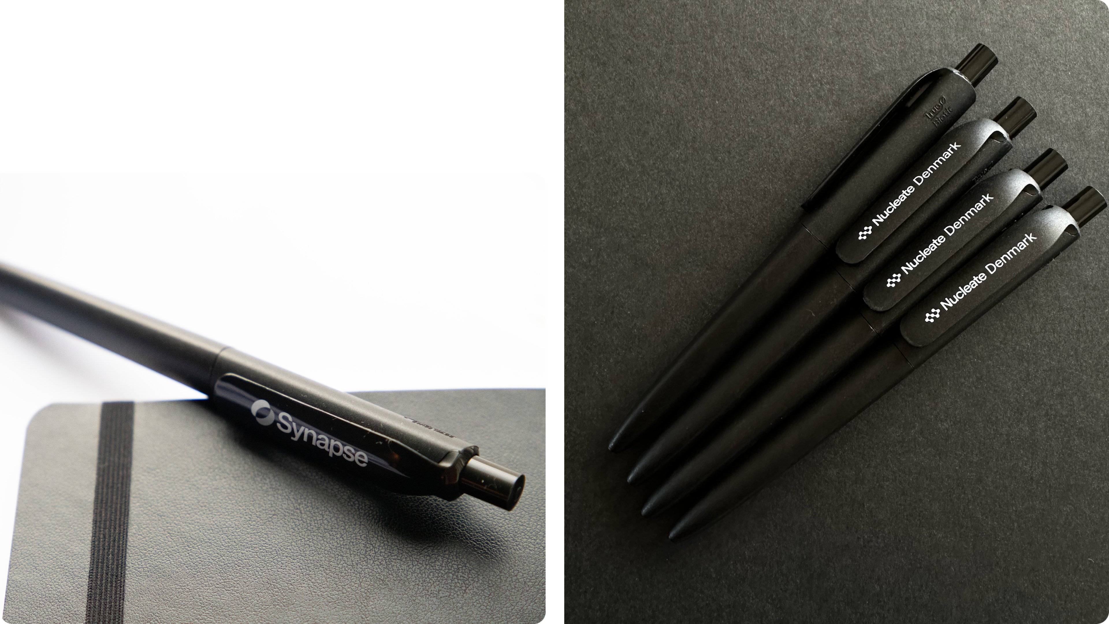 Close-up of a custom Prodir biobased pen, ready for everyday note-taking.