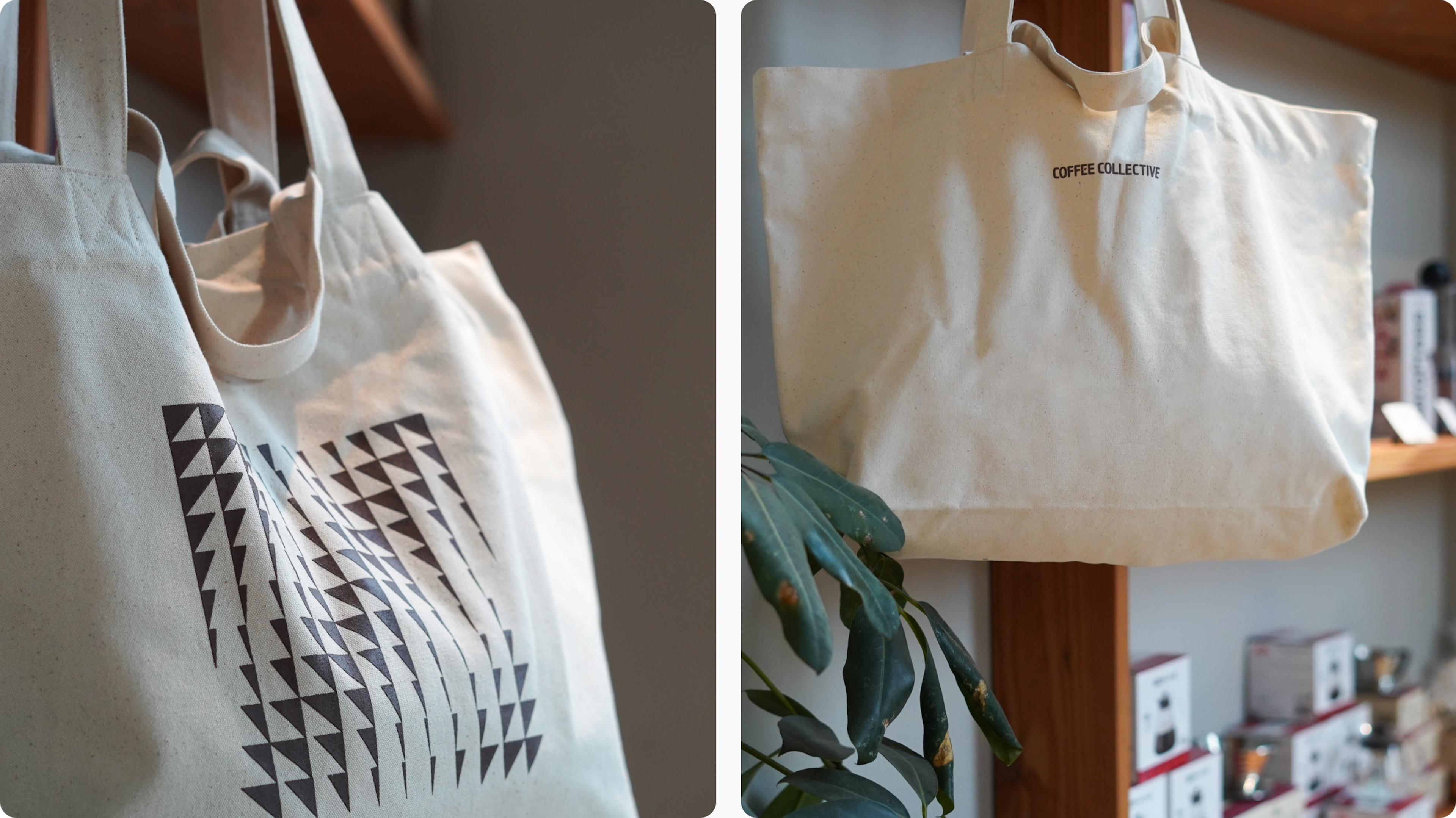 Large tote worn cross-body plus close-up of zipper and heavy fabric texture