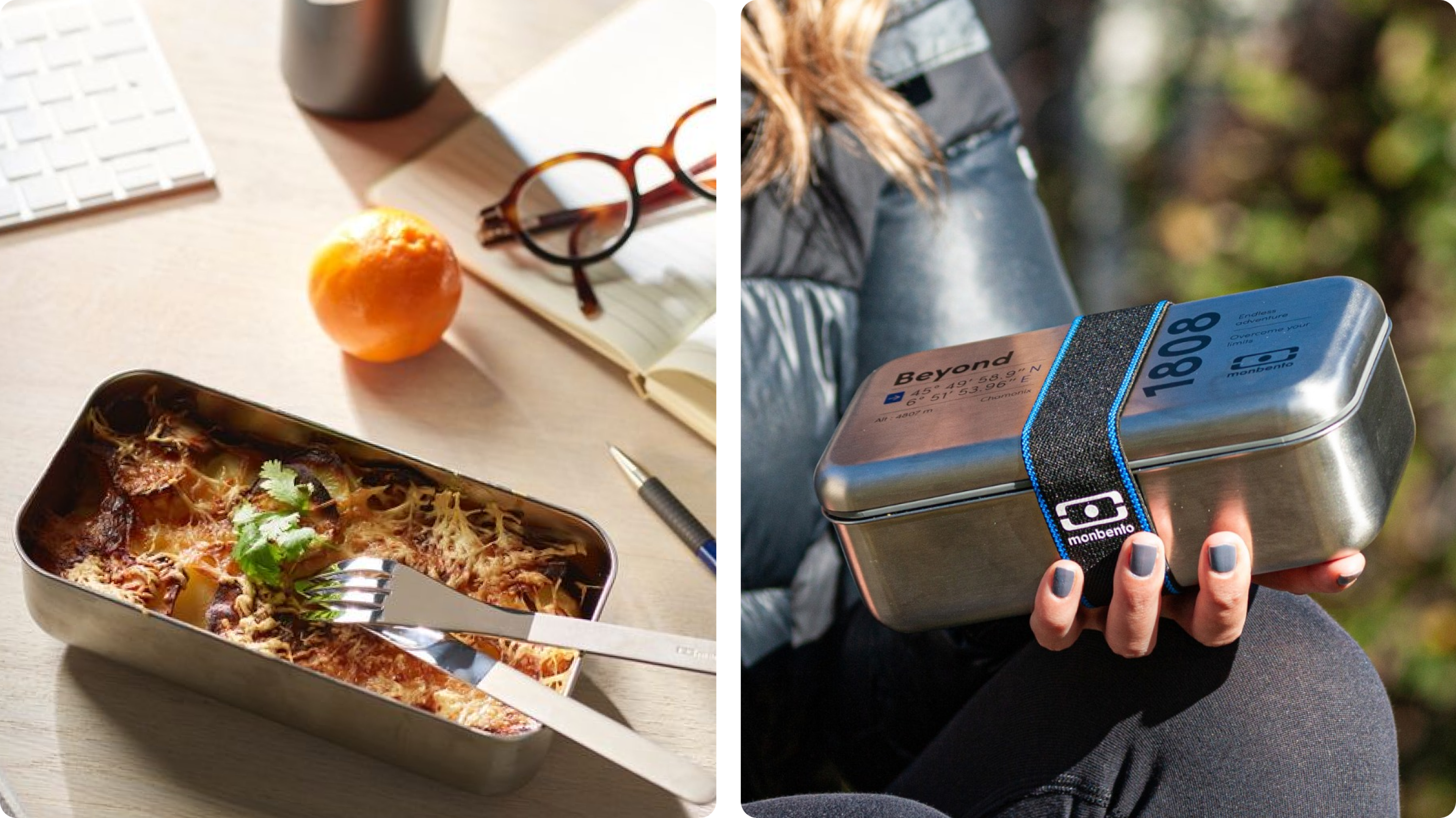 Bento-style lunch boxes and containers arranged for tidy office meal prep