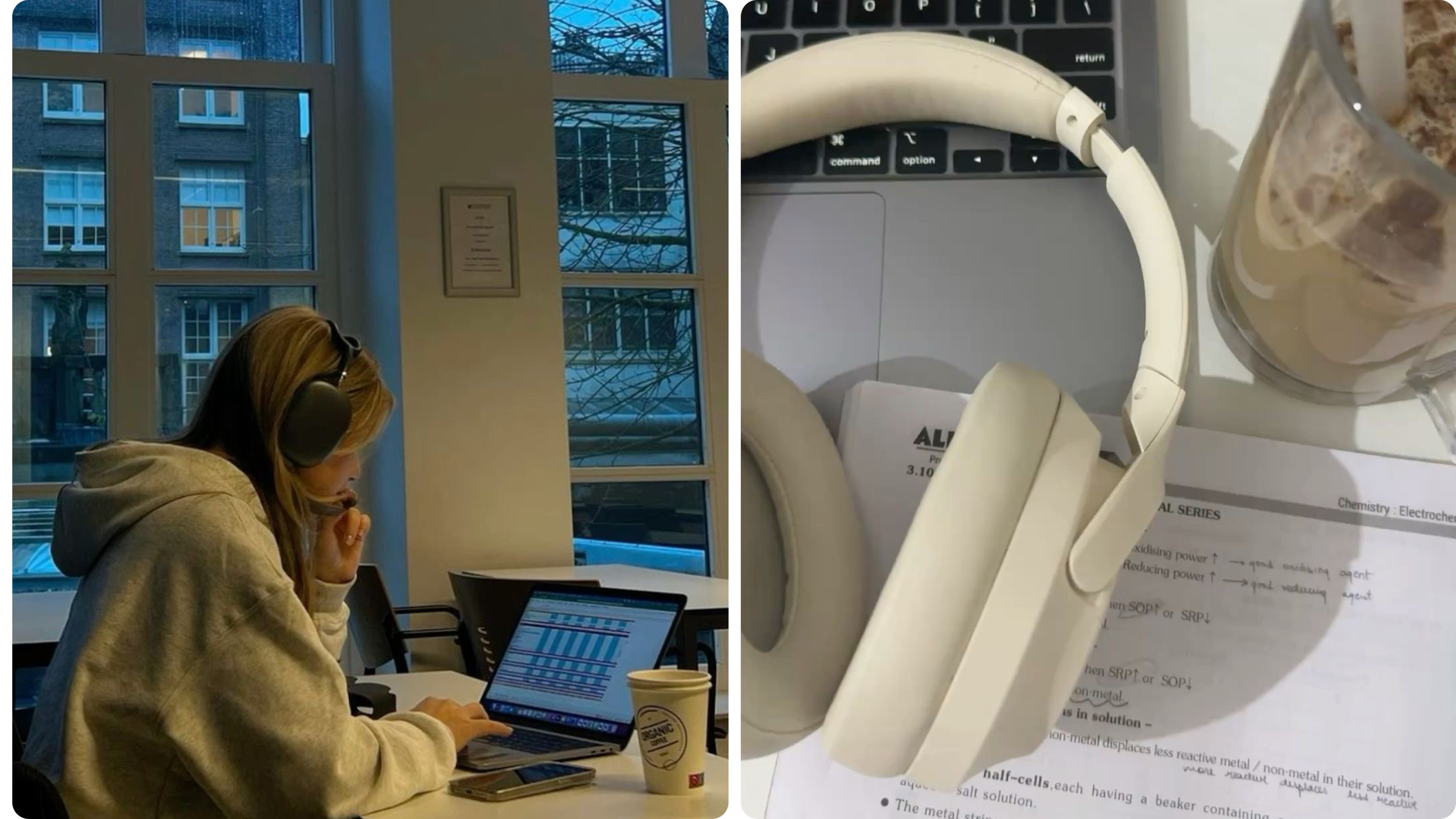 Person arbeitet mit Over-Ear-Kopfhörern; Close-up von Headset am Laptop