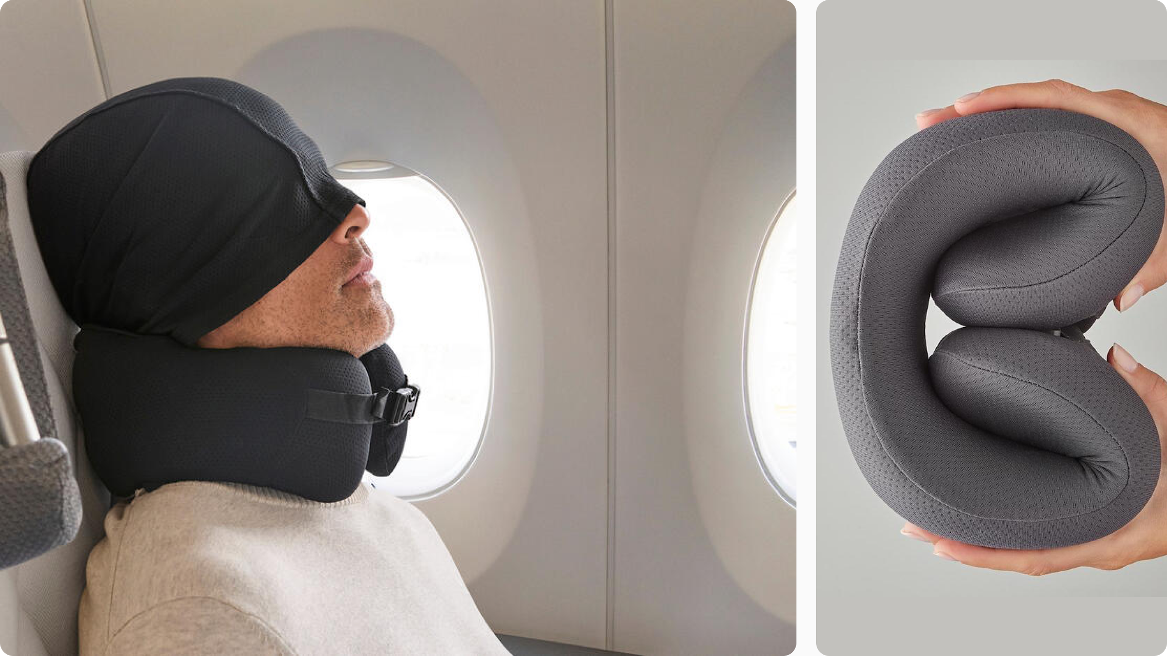 Reiseset mit Decke und Kissen, daneben Koffer auf Reise