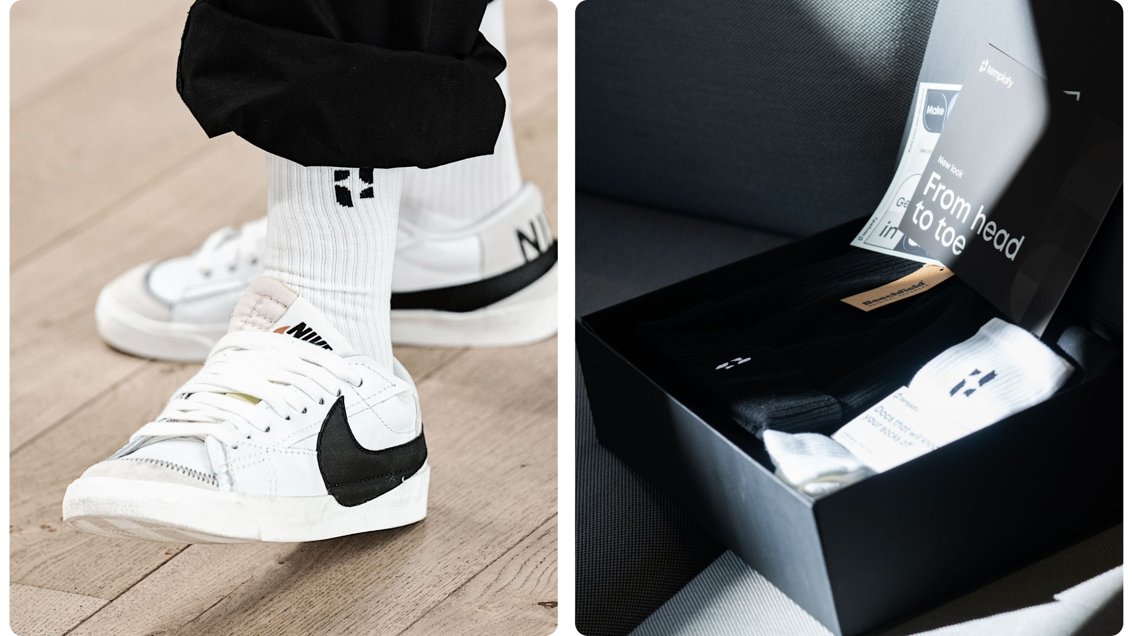 Weiße Socken mit kleinem Logo, einmal getragen, einmal im Packaging