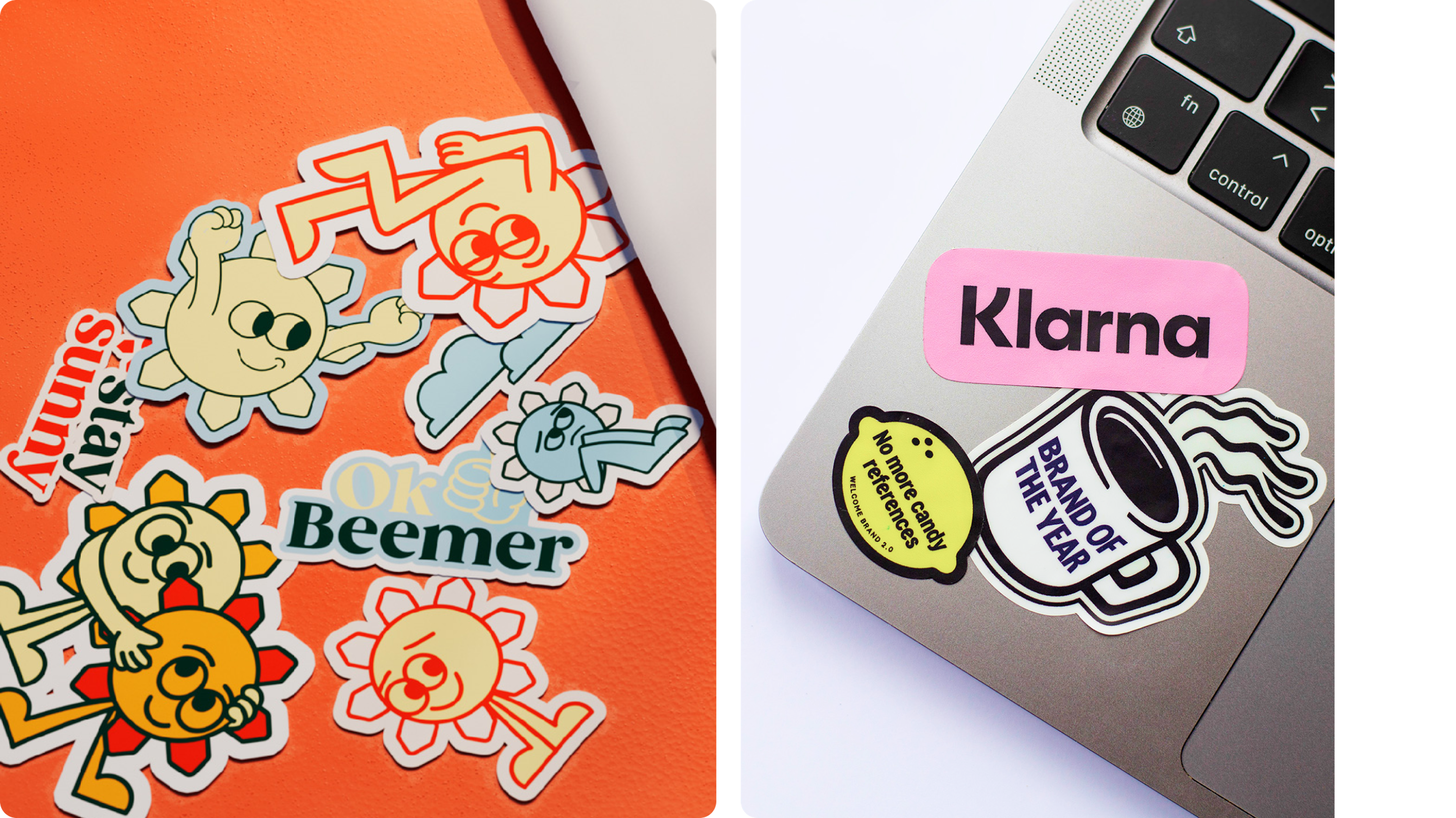 Bunte Sticker auf Laptop und Notebook, verschiedene Motive für individuelles Setup