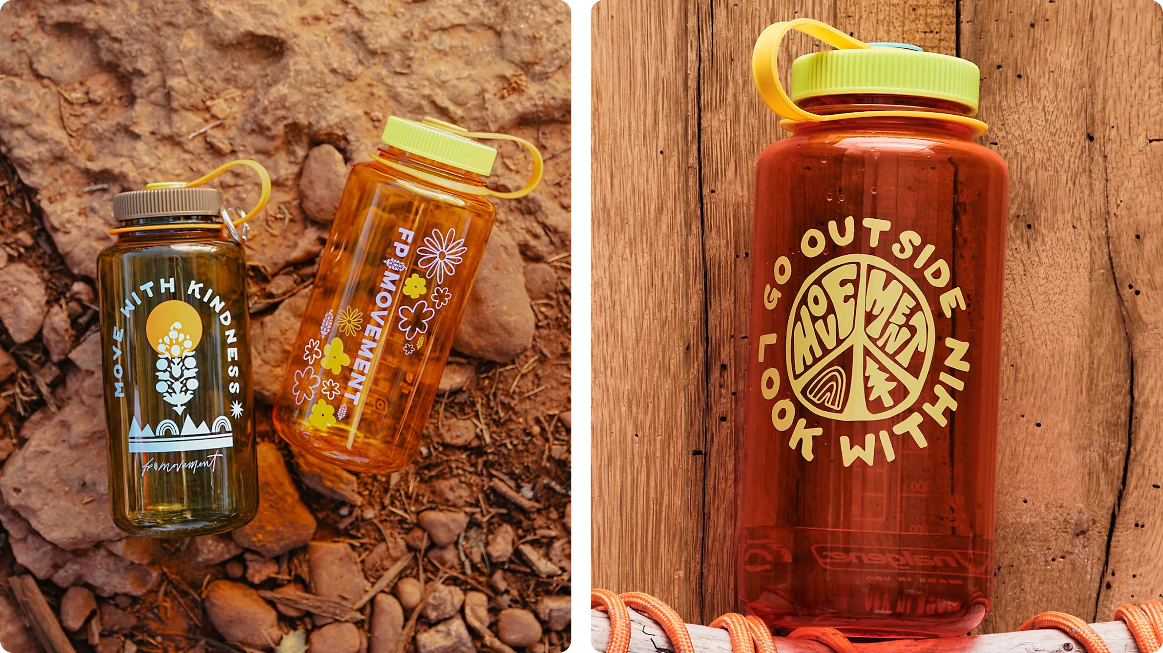 Nalgene bottle made with recycled material, custom print and wide-mouth opening.