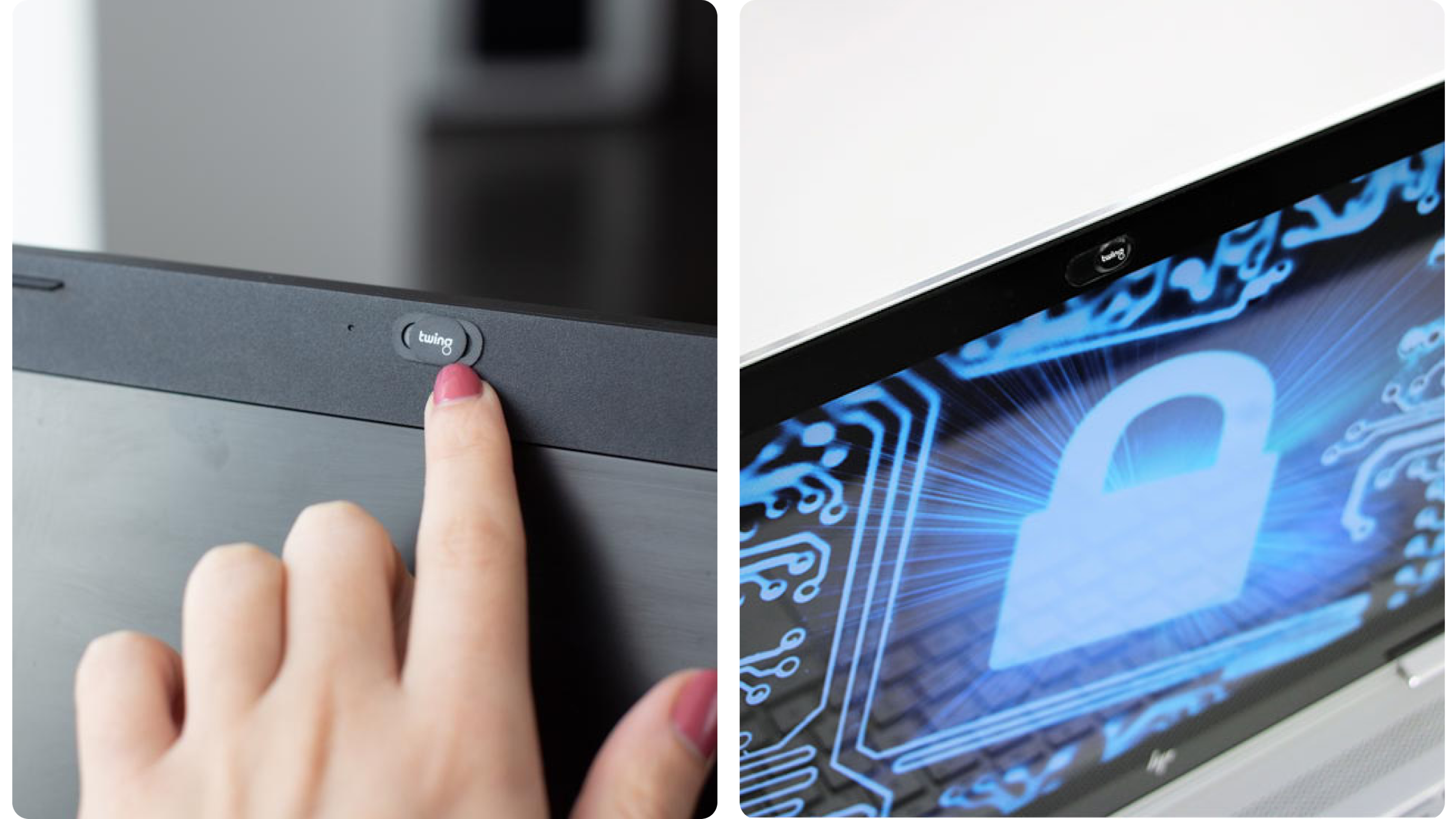 Webcam-Cover am Laptop und Symbolbild für Datenschutz am Bildschirm