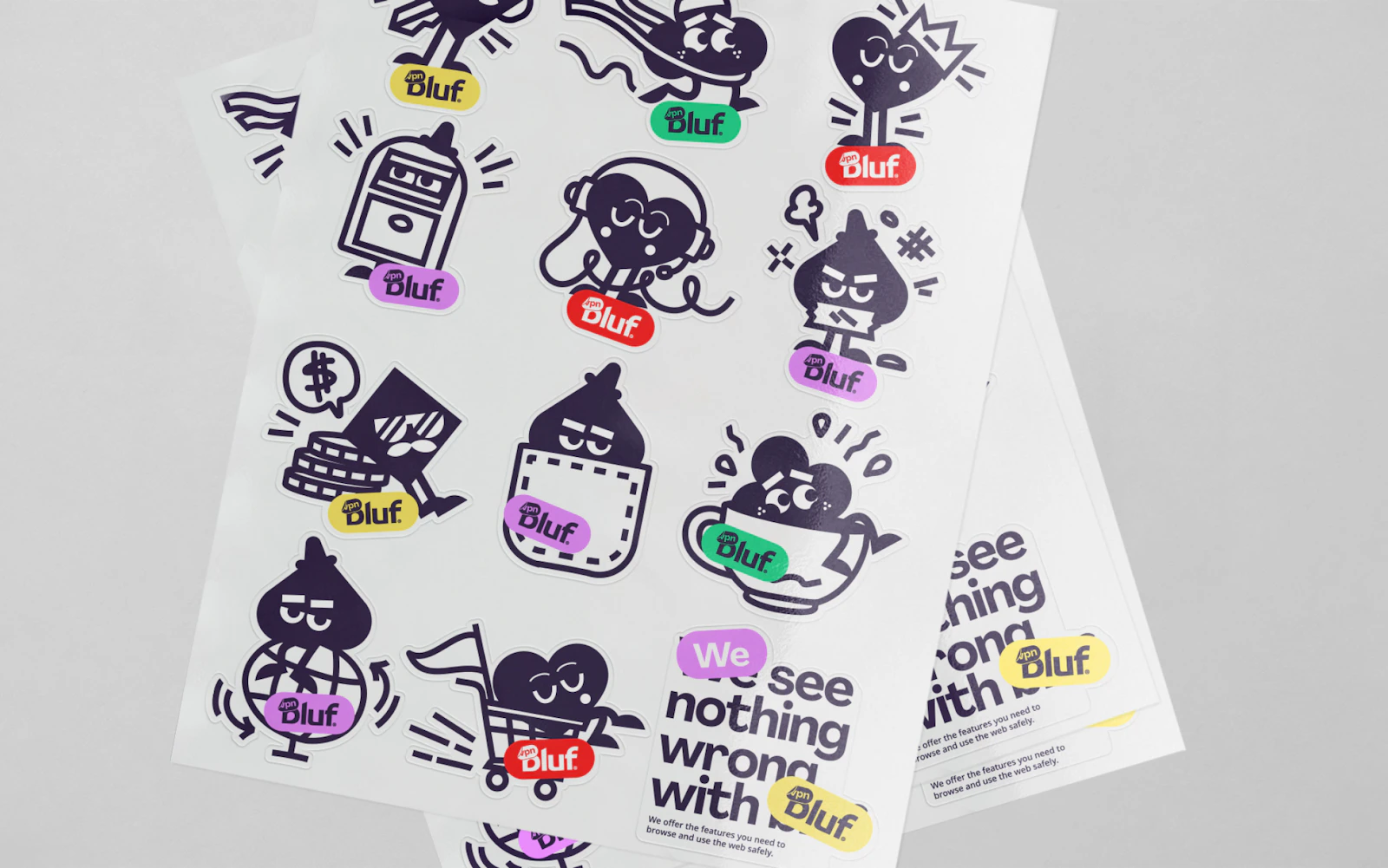 Net So Sticker BlufVPN custom cartoon stickers for playful company merch