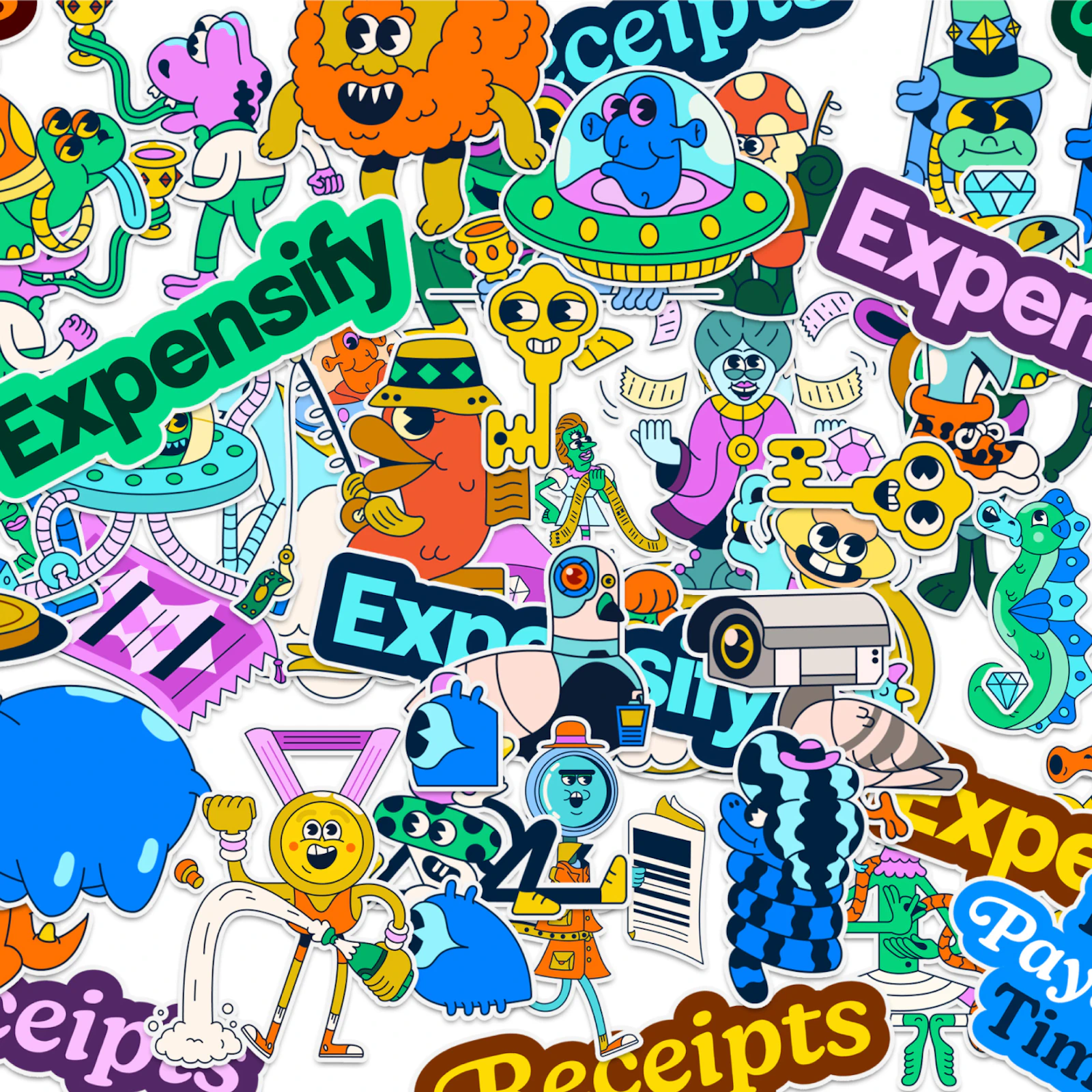 Expensify branded stickers: Vibrant company merchandise