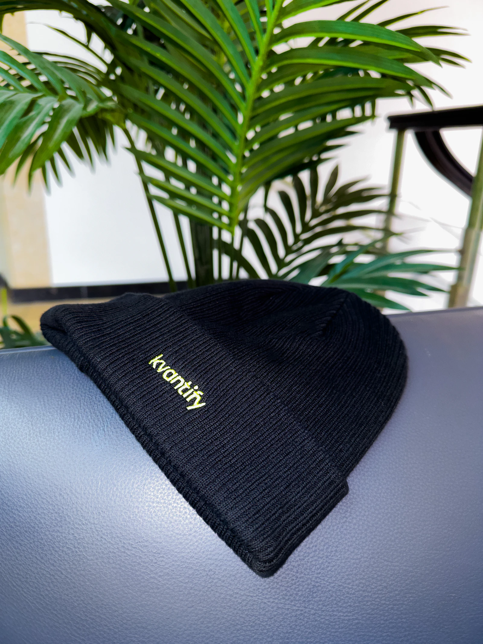 Kvantify's Branded Organic Black Beanies for Company Merchandise